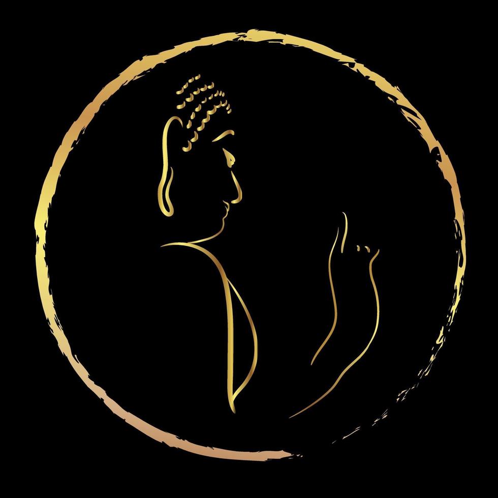 Golden buddha with golden border element isolate on black background vector