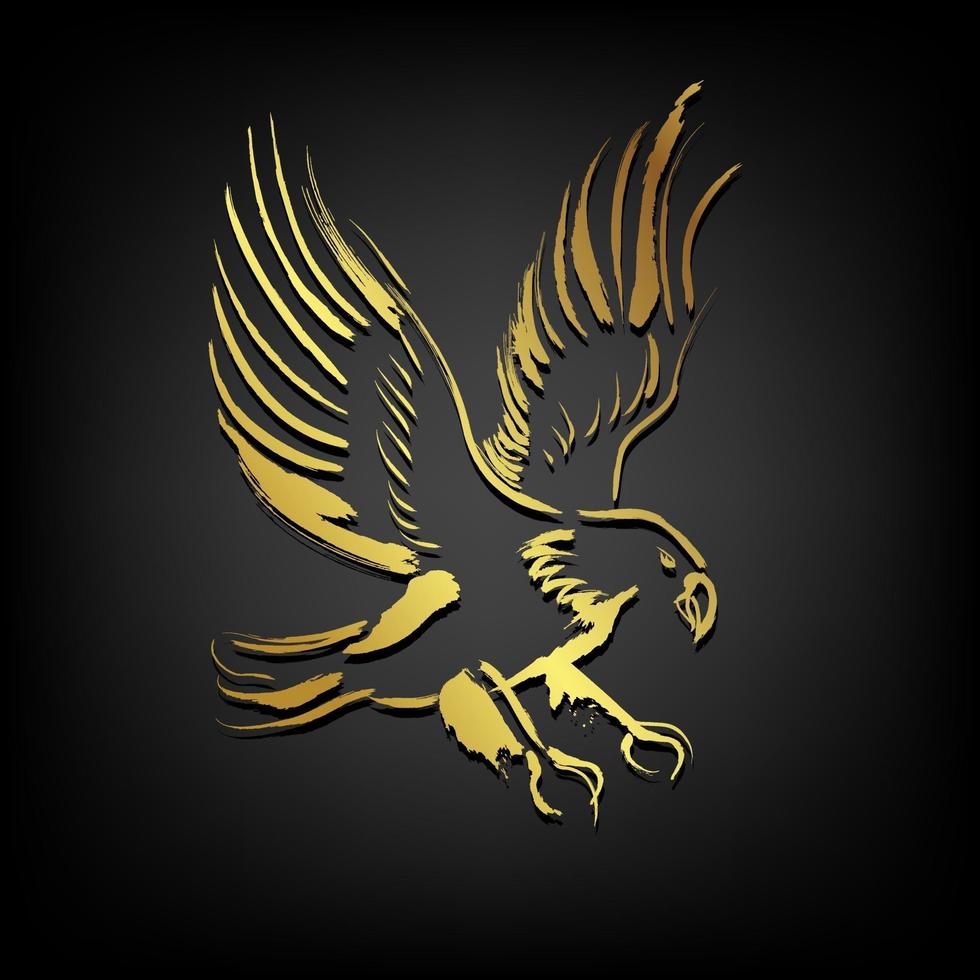 Golden eagle with brush paint  isolate on black background vector