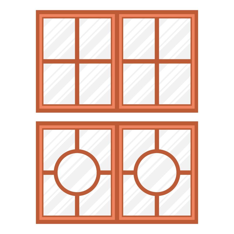 Brown wooden double windows flat design vector