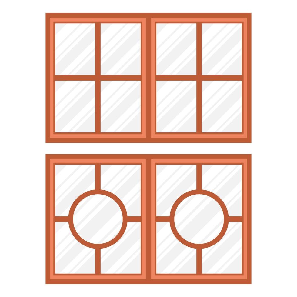 Brown wooden double windows flat design vector