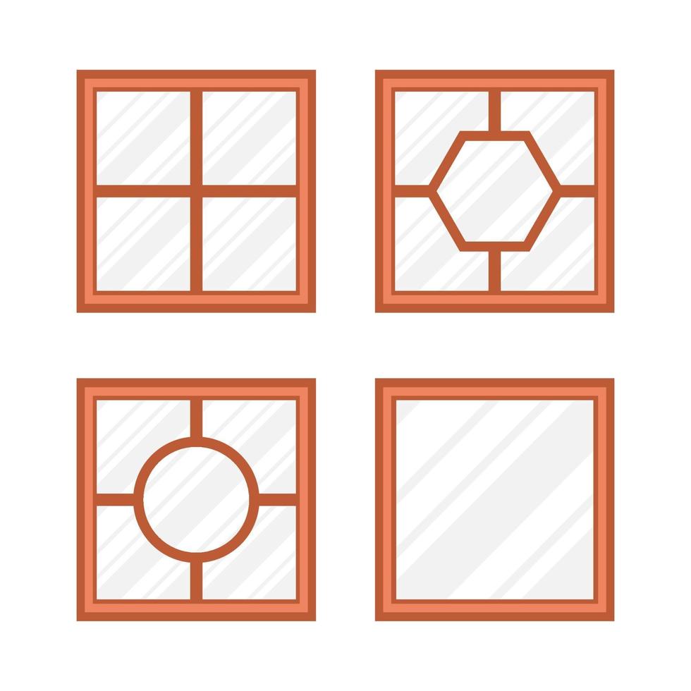 Brown wooden square windows flat design shape vector