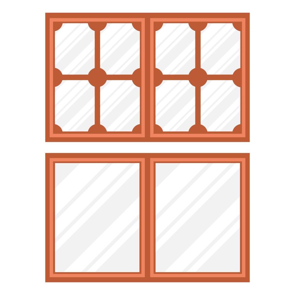 Brown wooden double windows flat design vector