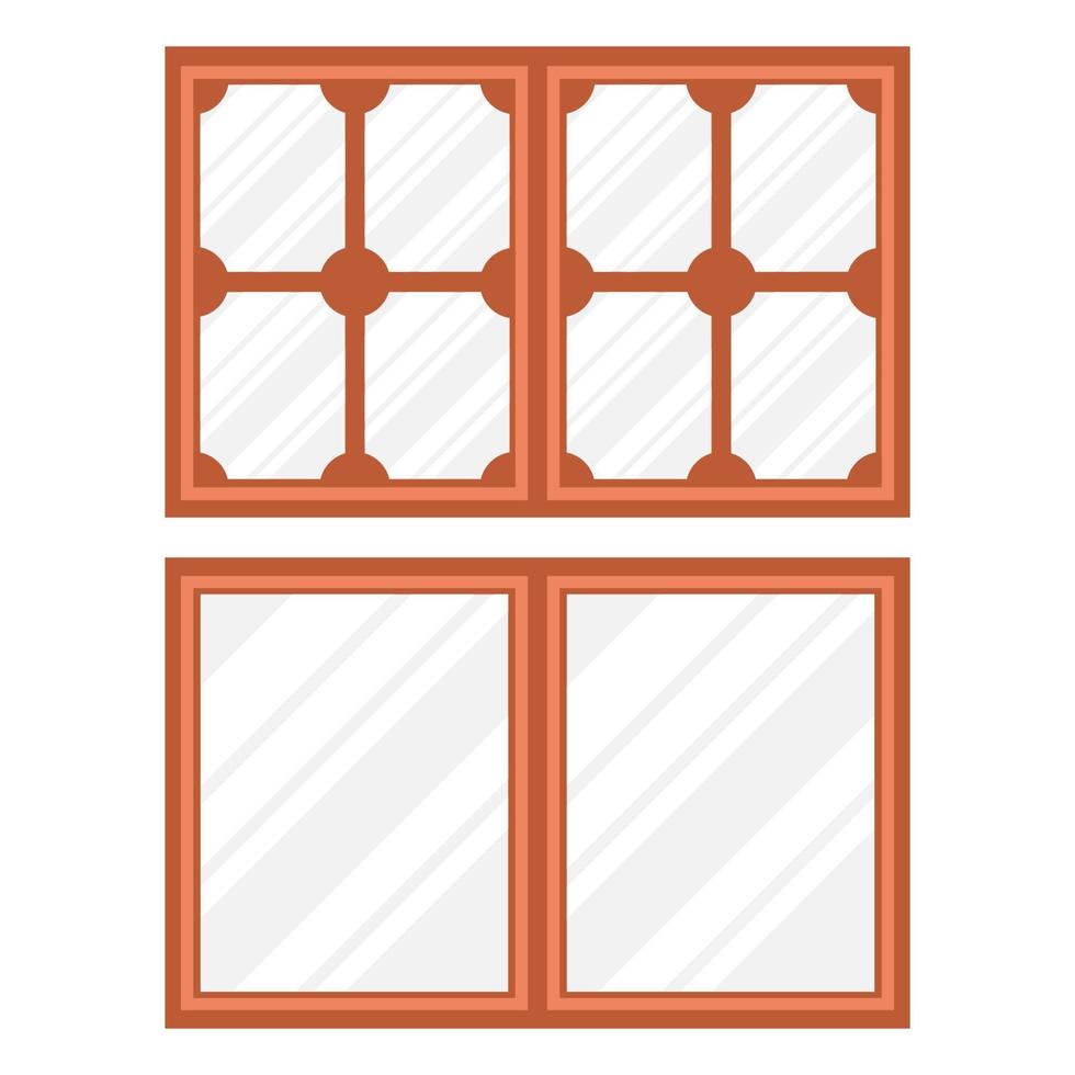 Brown wooden double windows flat design vector