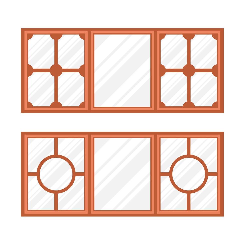 Brown wooden double windows flat design vector