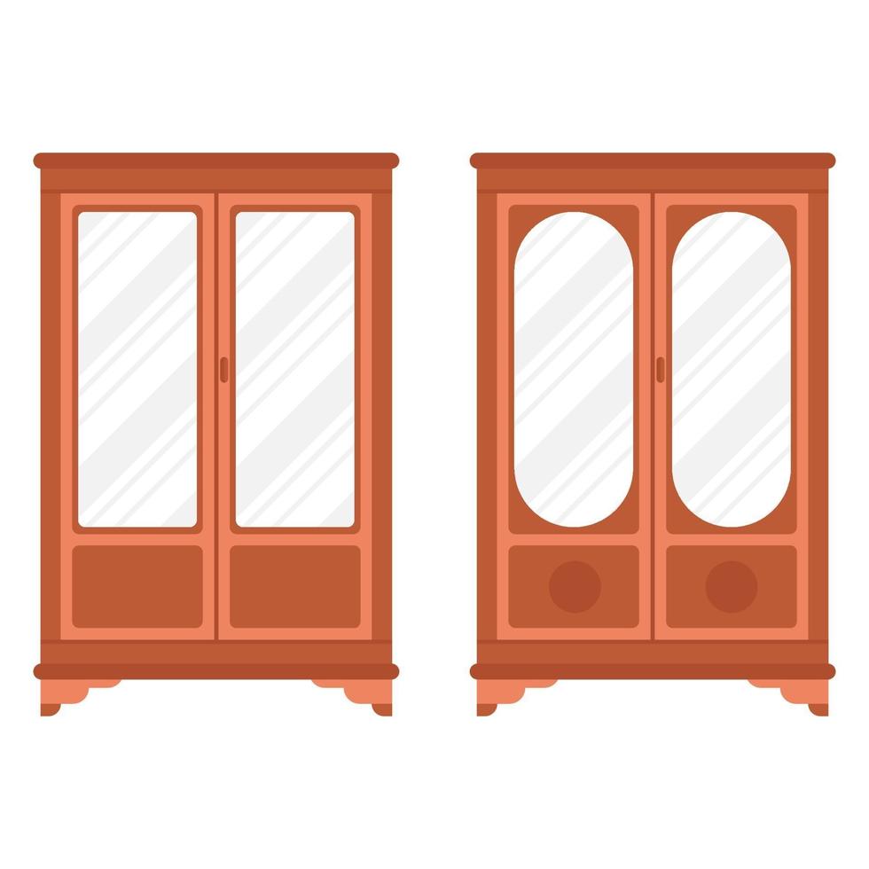 Flat design glazed wooden wardrobe furniture vector