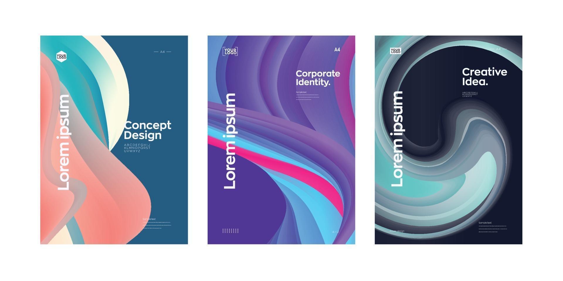 Corporate cover page design template with colorful line wave vector
