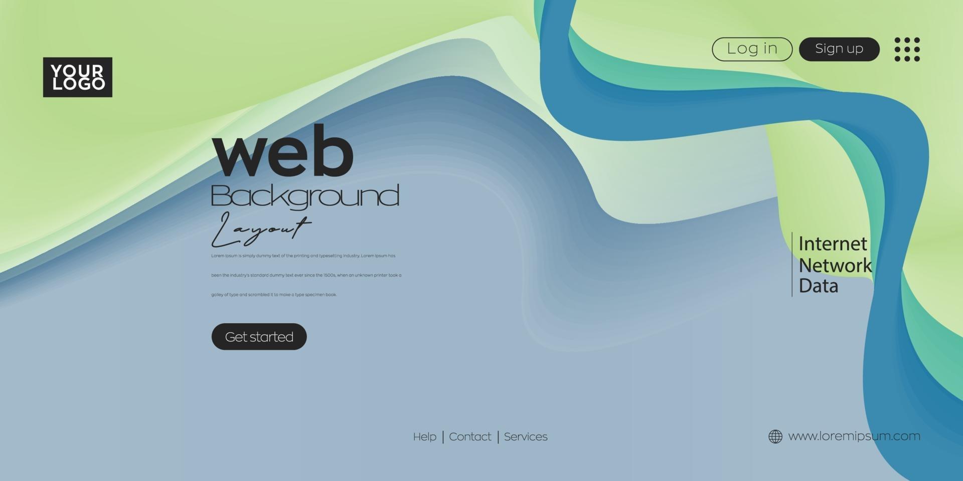 Landing page . web header background with colorful line wave vector