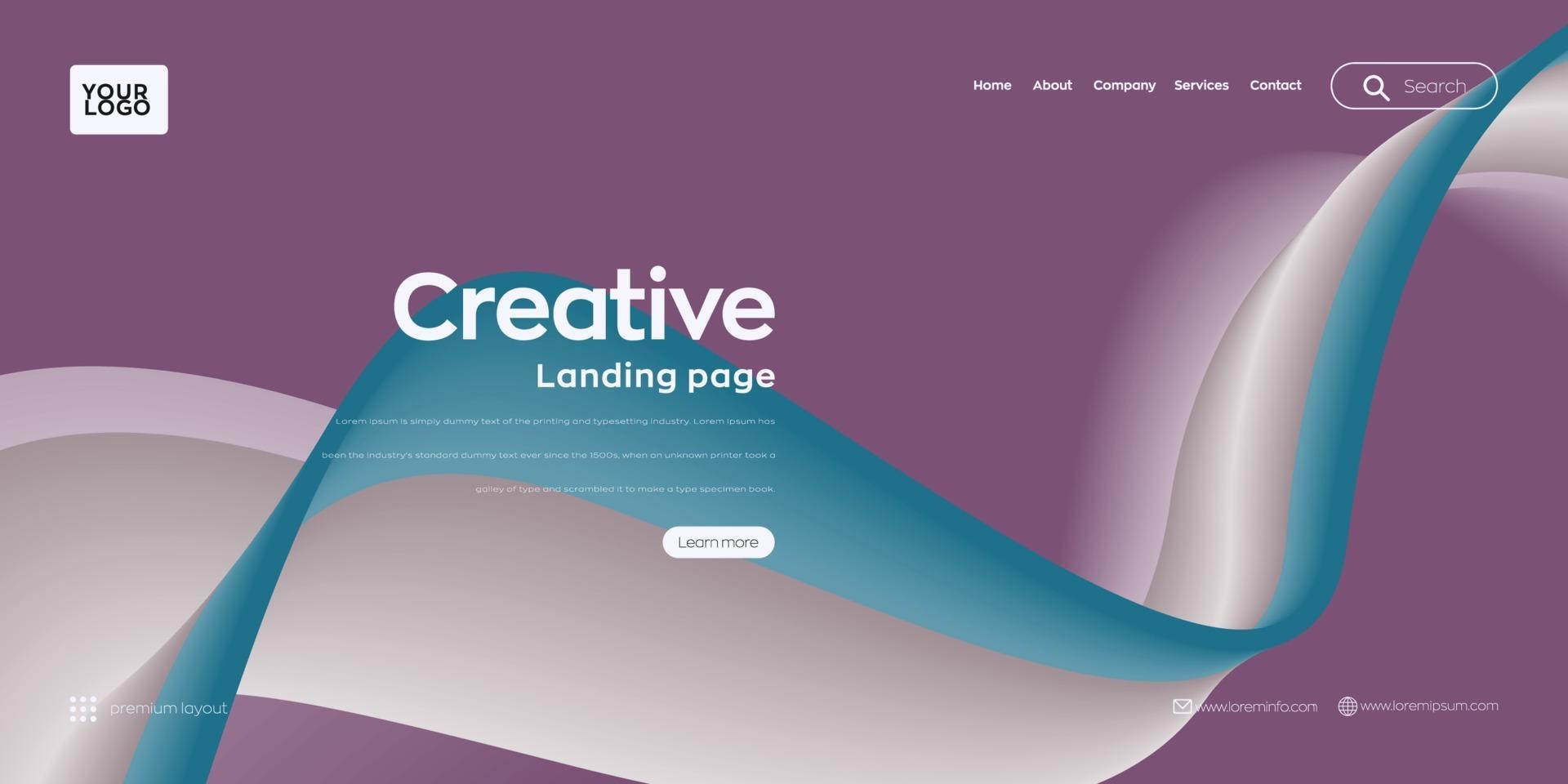 Landing page, Web header background with colorful line wave vector