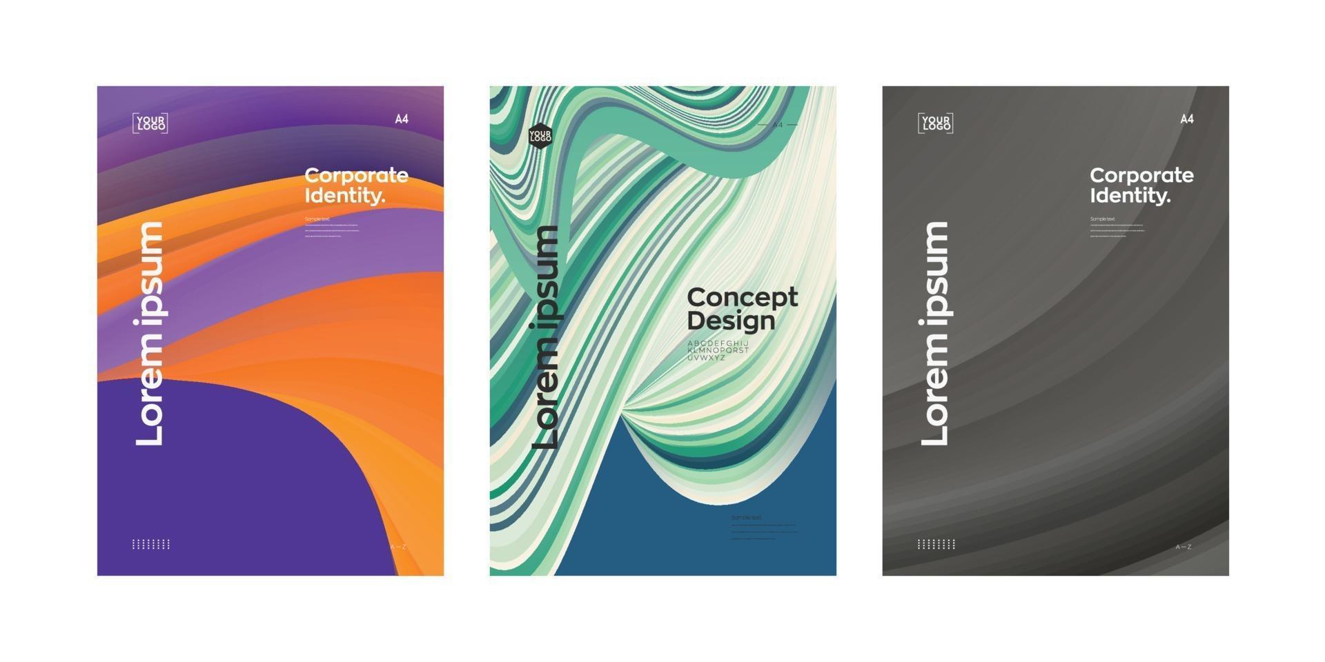 Corporate cover page design template with colorful line wave vector