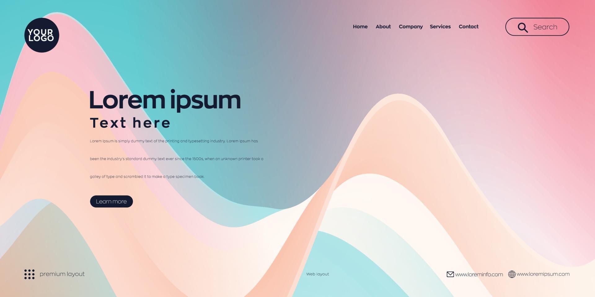 Landing page, Web header background with colorful line wave vector