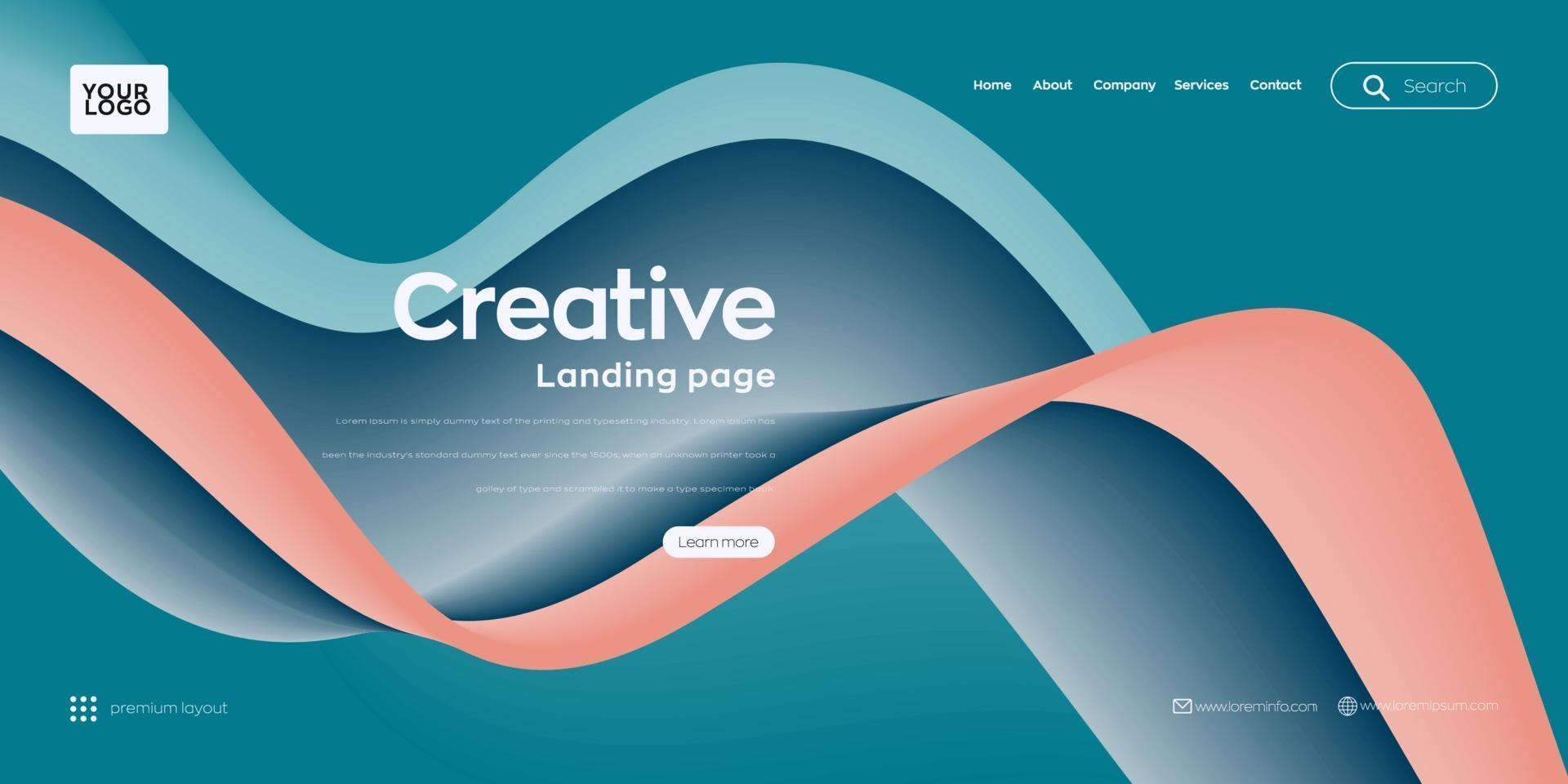 Landing page, Web header background with colorful line wave vector