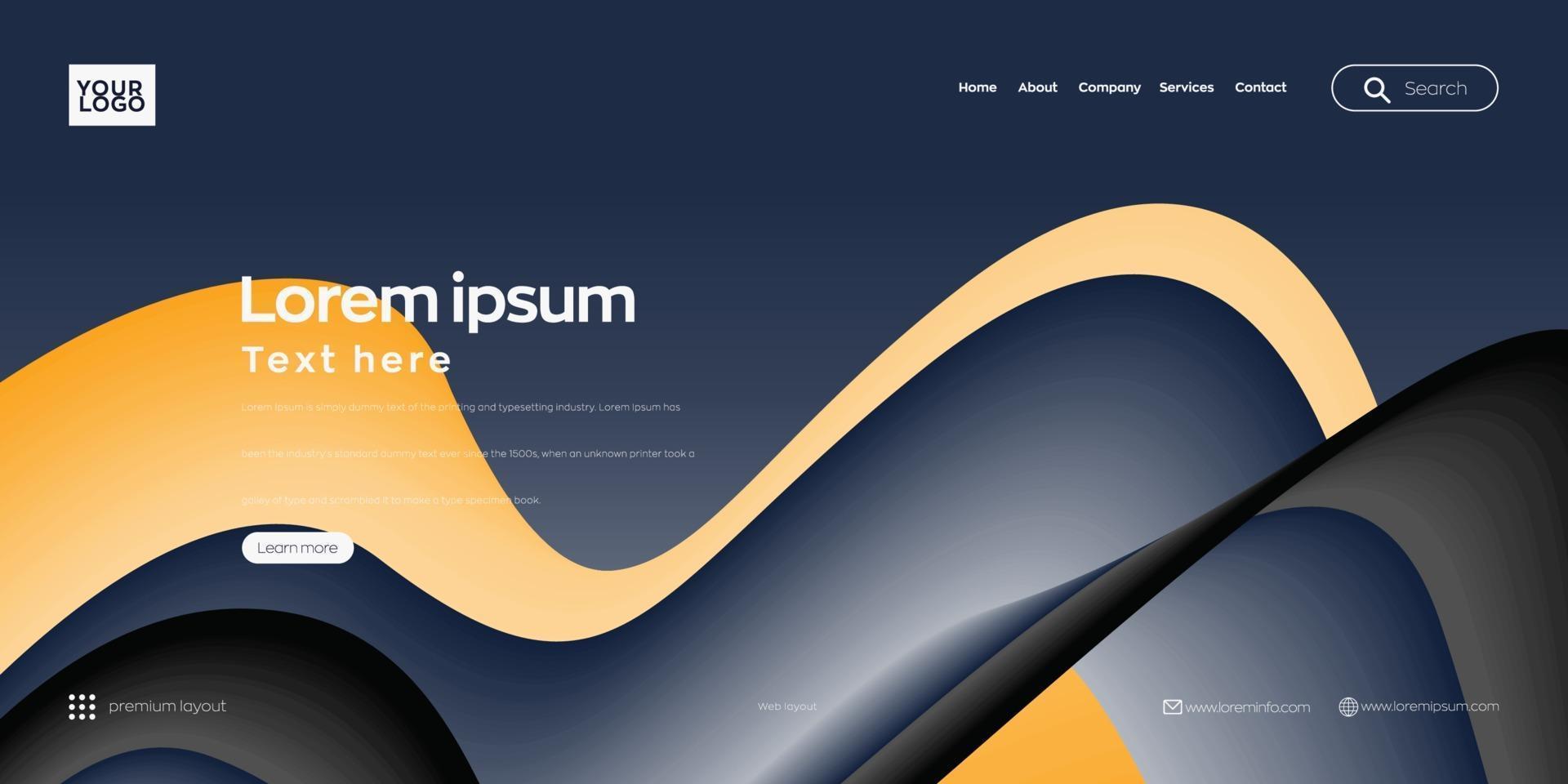Landing page, Web header background with colorful line wave vector