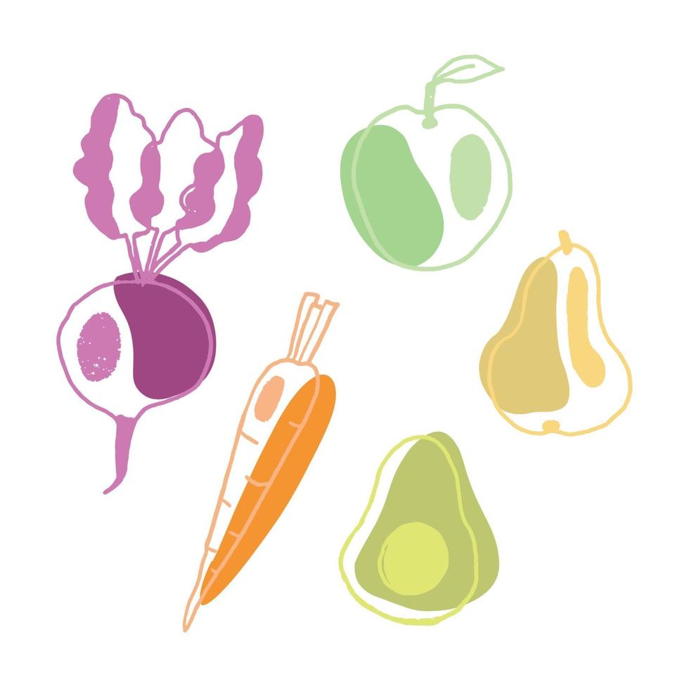 Fruit and vegetable with abstract shapes. Hand drawn illustration vector