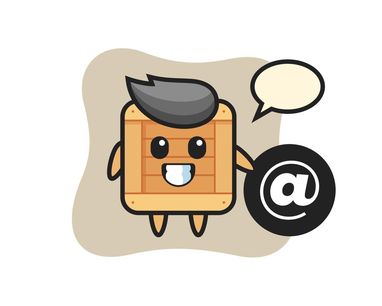 Cartoon Illustration of wooden box standing beside the At symbol vector