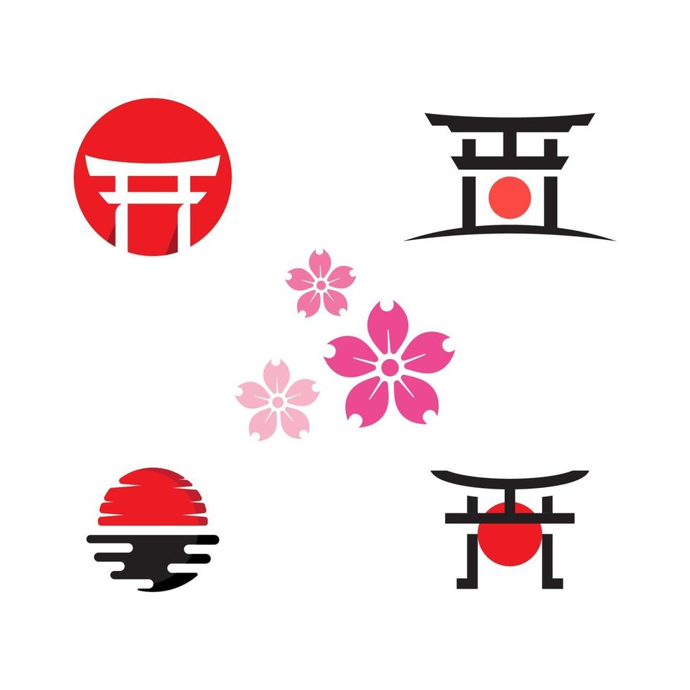 puerta, japón, vector, icono, diseño, ilustración vector