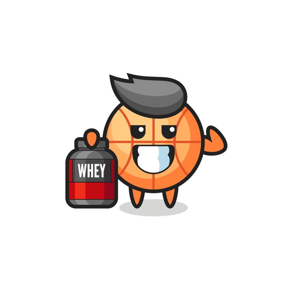 the muscular basketball character is holding a protein supplement vector