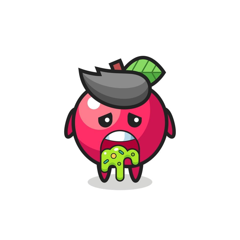 el lindo personaje de manzana con vómito vector