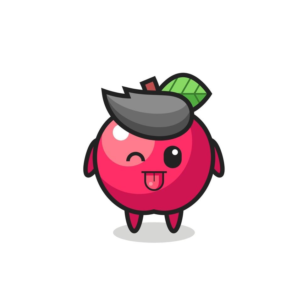 lindo personaje de manzana en dulce expresión mientras saca la lengua vector