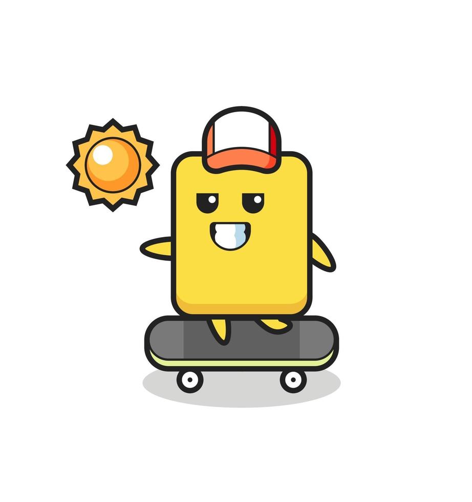 ilustración de personaje de tarjeta amarilla montar en patineta vector
