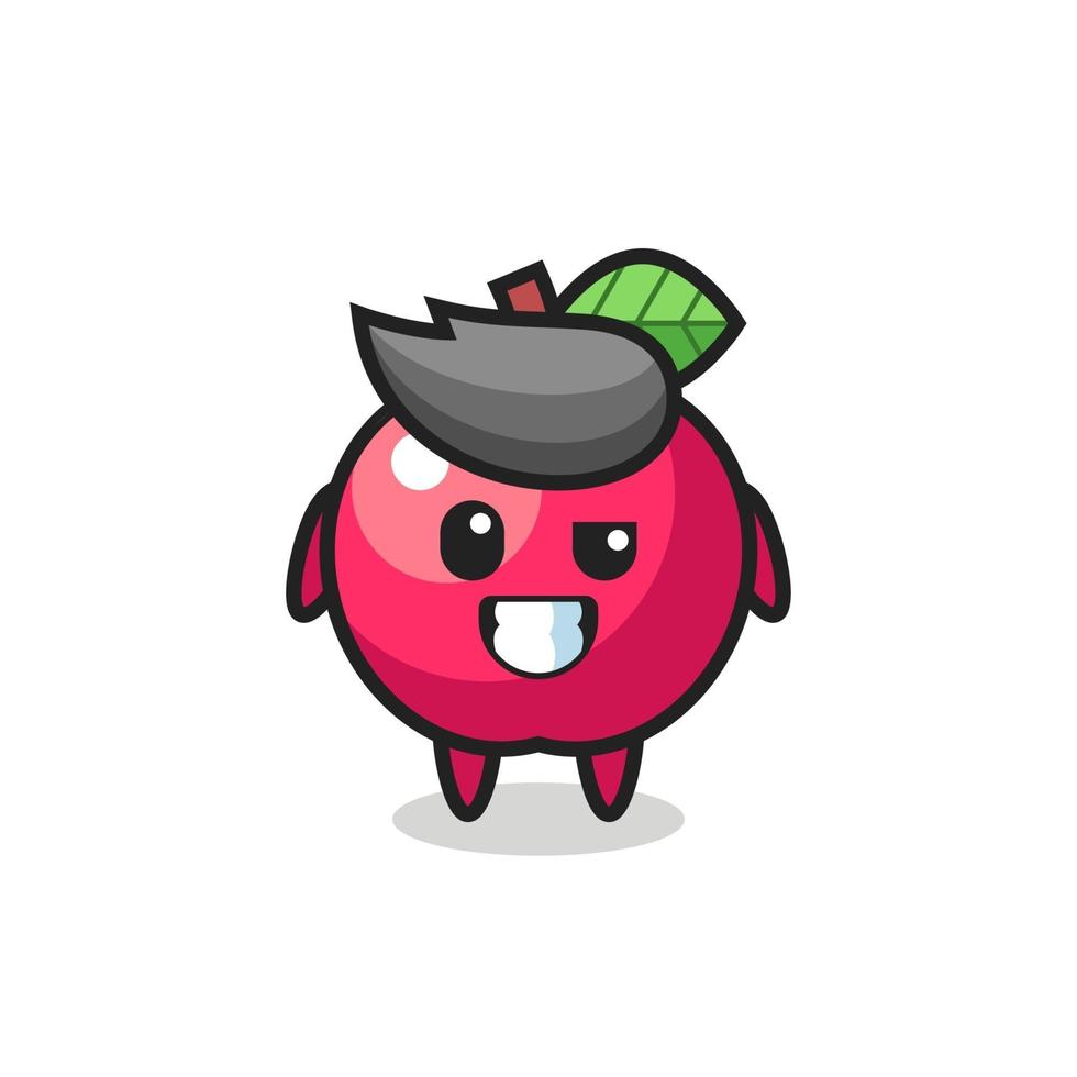 linda mascota de la manzana con una cara optimista vector