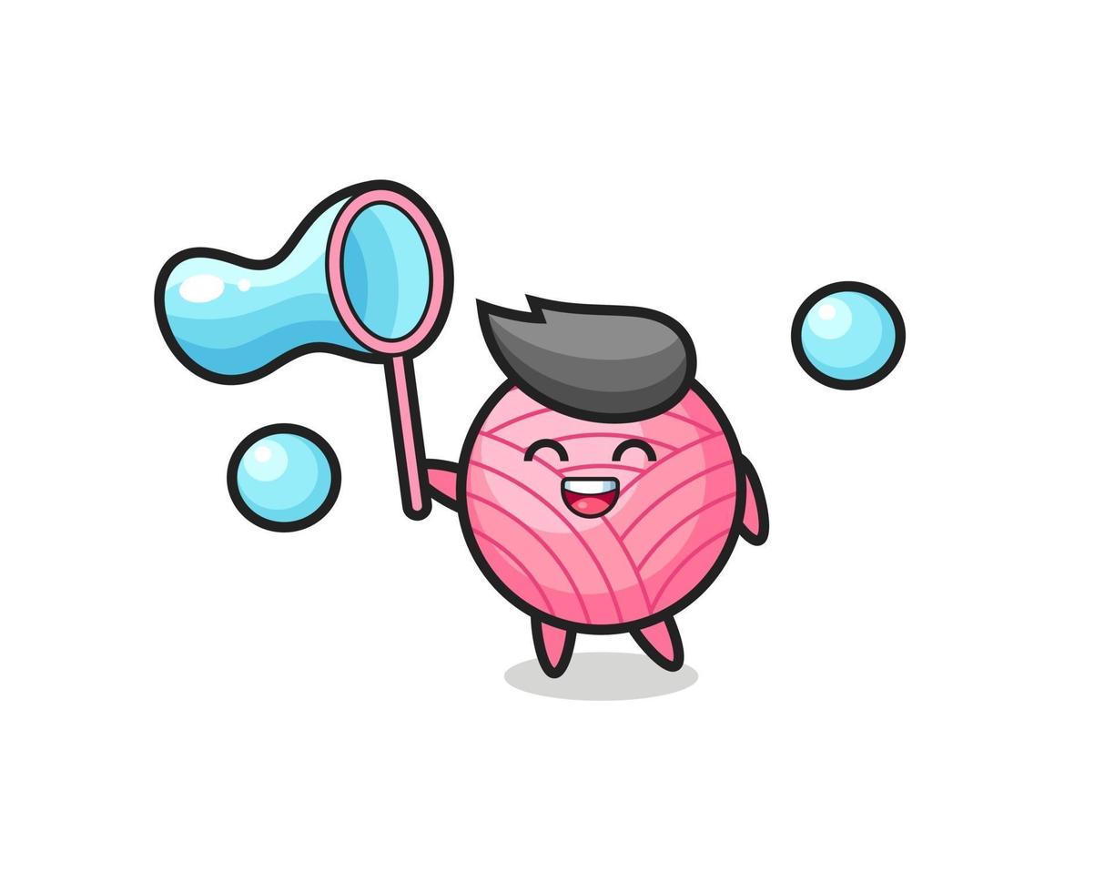 dibujos animados de bola de hilo feliz jugando pompas de jabón vector