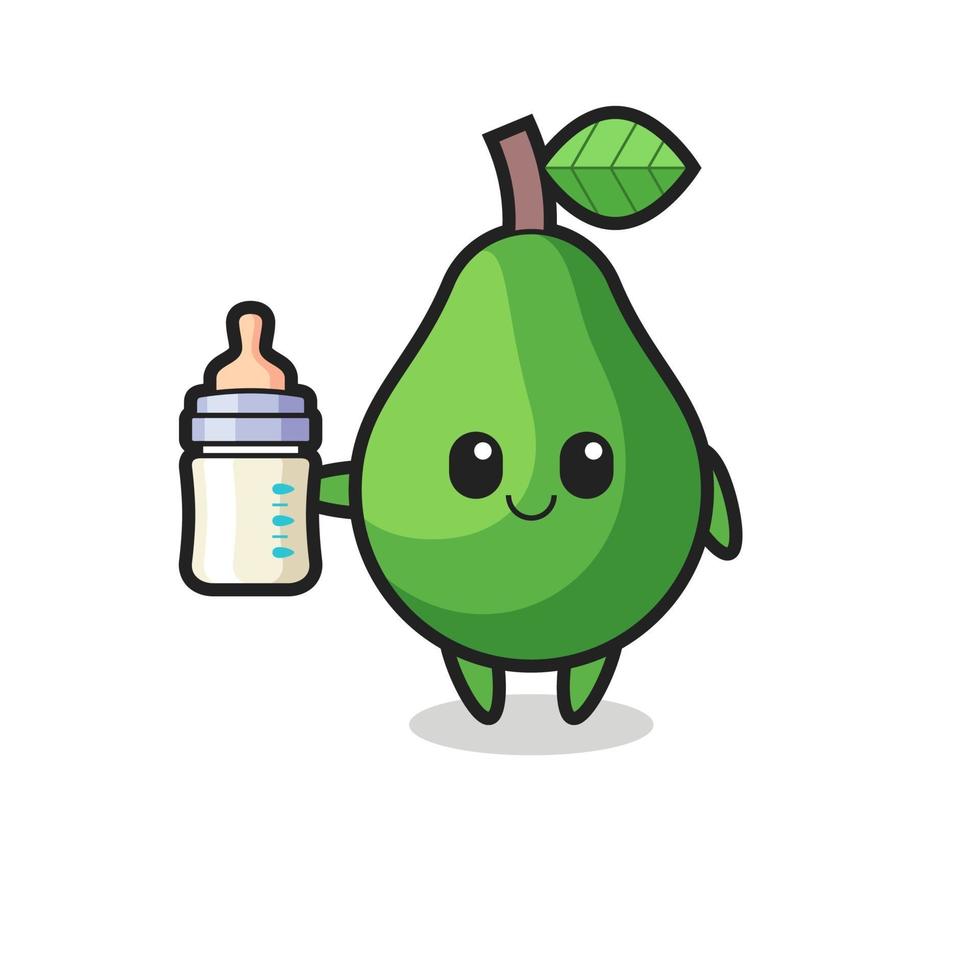 baby avocado cartoon character with milk bottle vector
