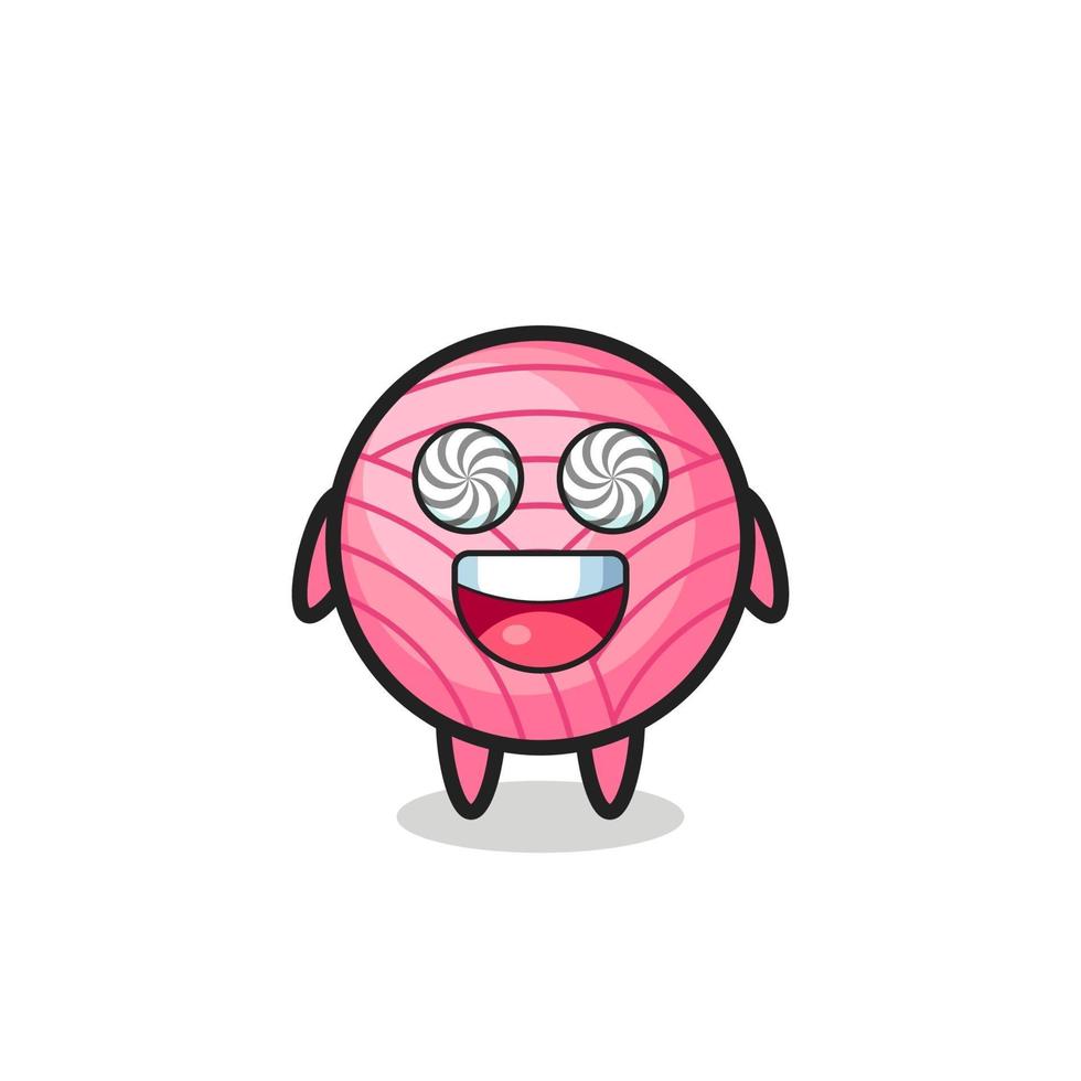 cute yarn ball character with hypnotized eyes vector