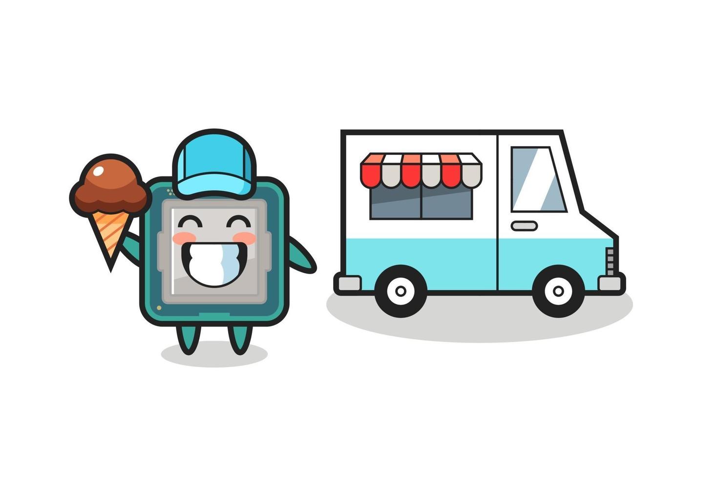 Mascot cartoon of processor with ice cream truck vector