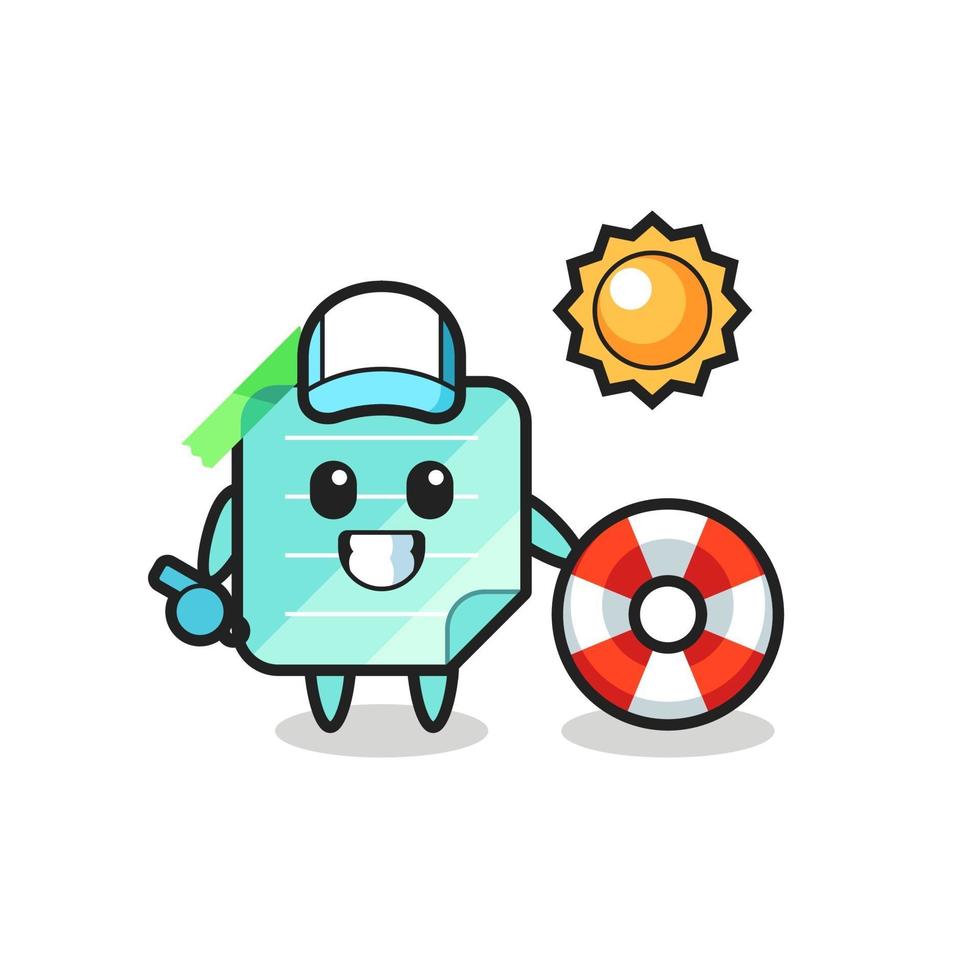 Cartoon mascot of sticky notes as a beach guard vector