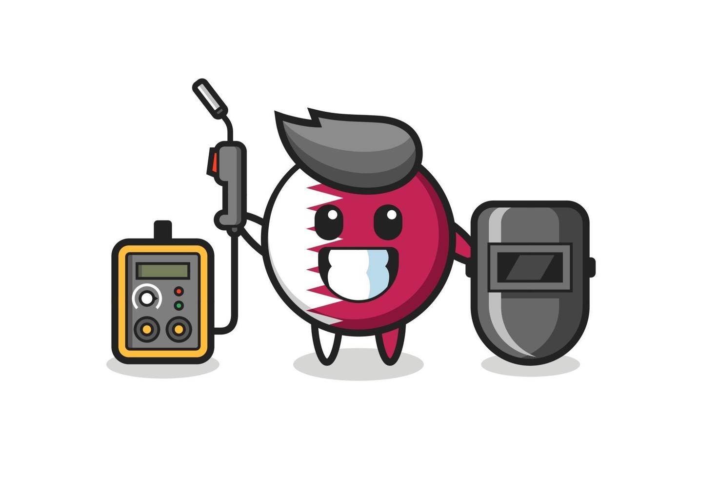 Character mascot of qatar flag badge as a welder vector