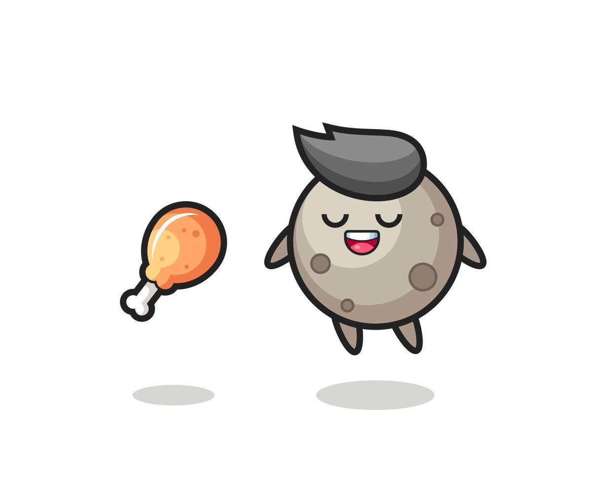 cute moon floating and tempted because of fried chicken vector