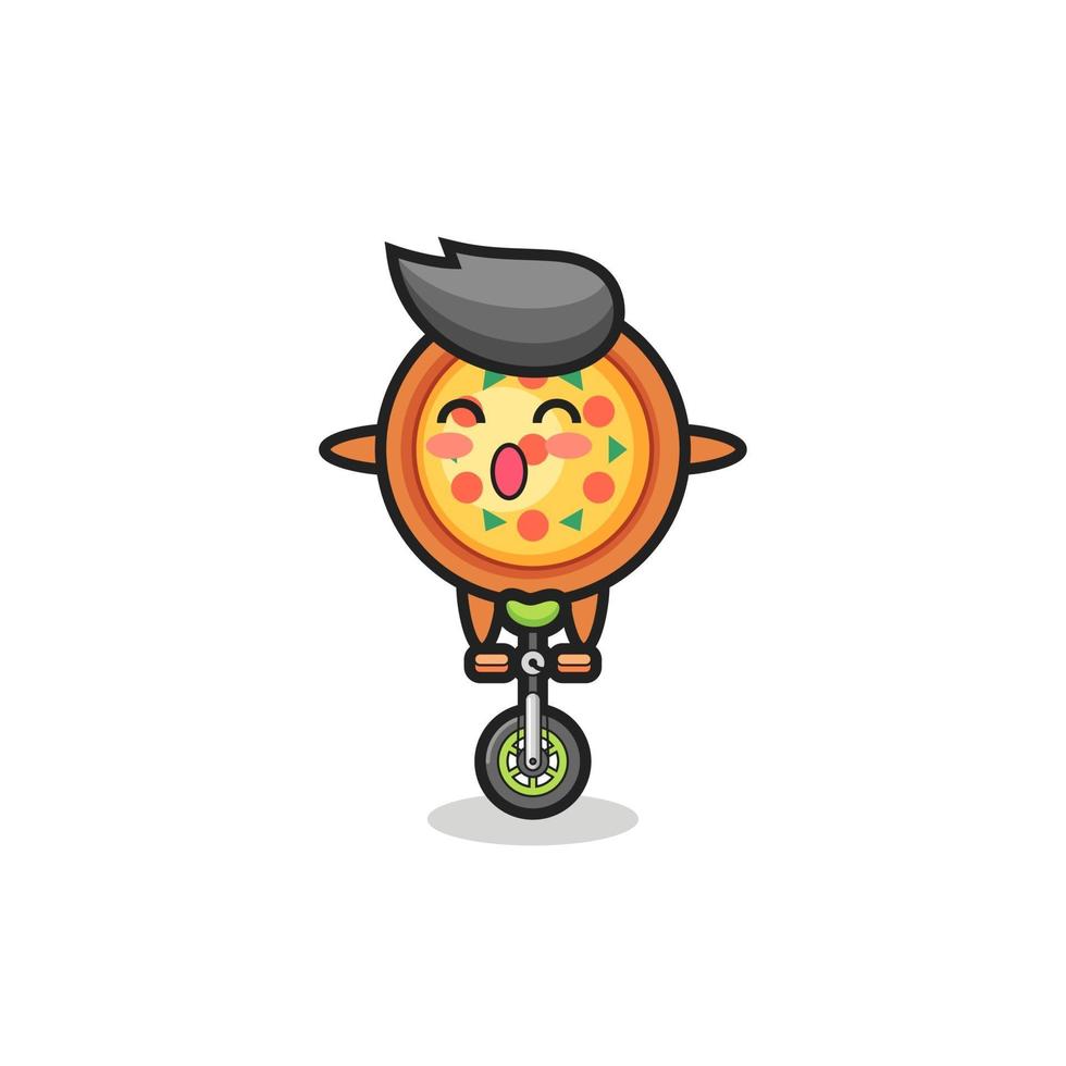 The cute pizza character is riding a circus bike vector