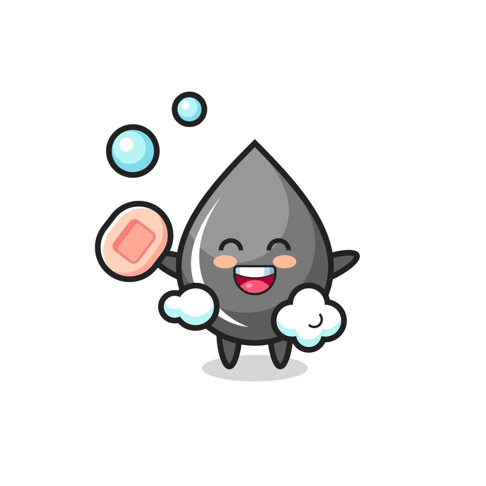 oil drop character is bathing while holding soap vector