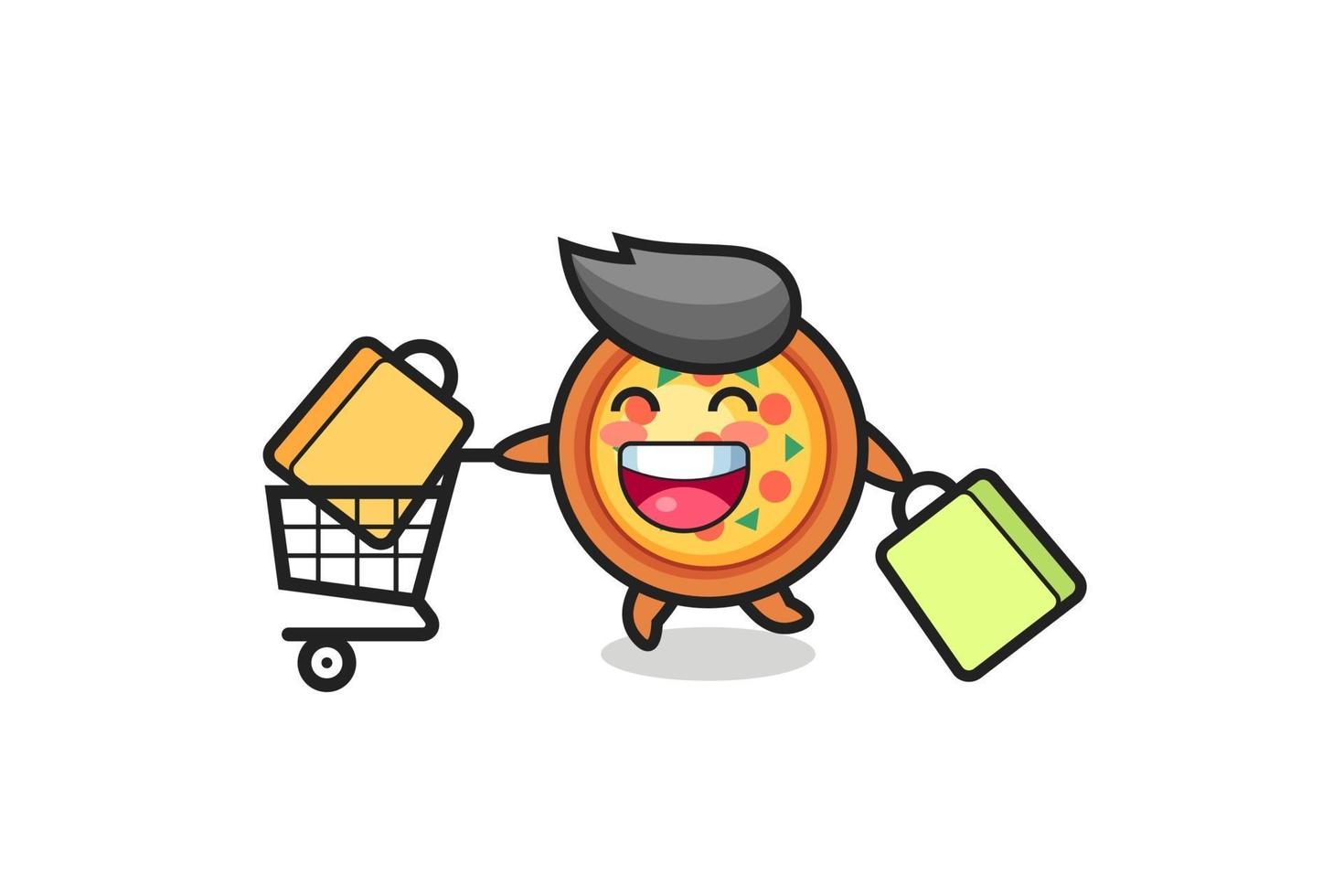 black Friday illustration with cute pizza mascot vector