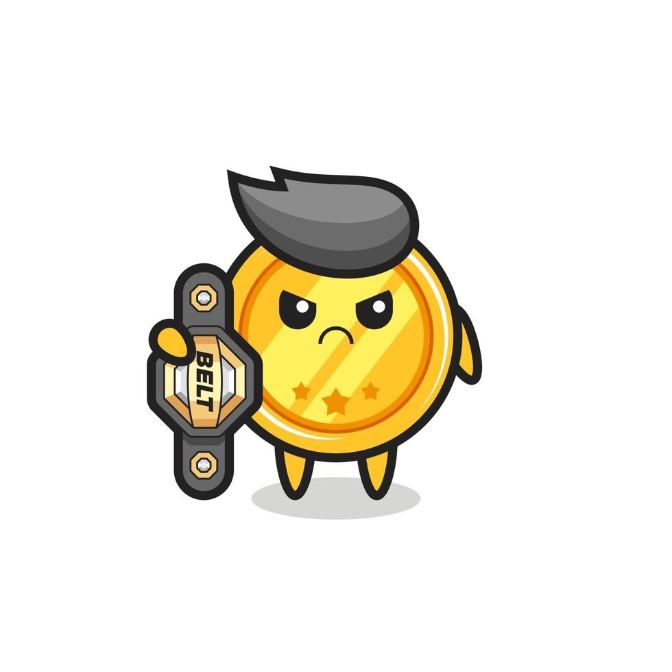 medal mascot character as a MMA fighter with the champion belt vector