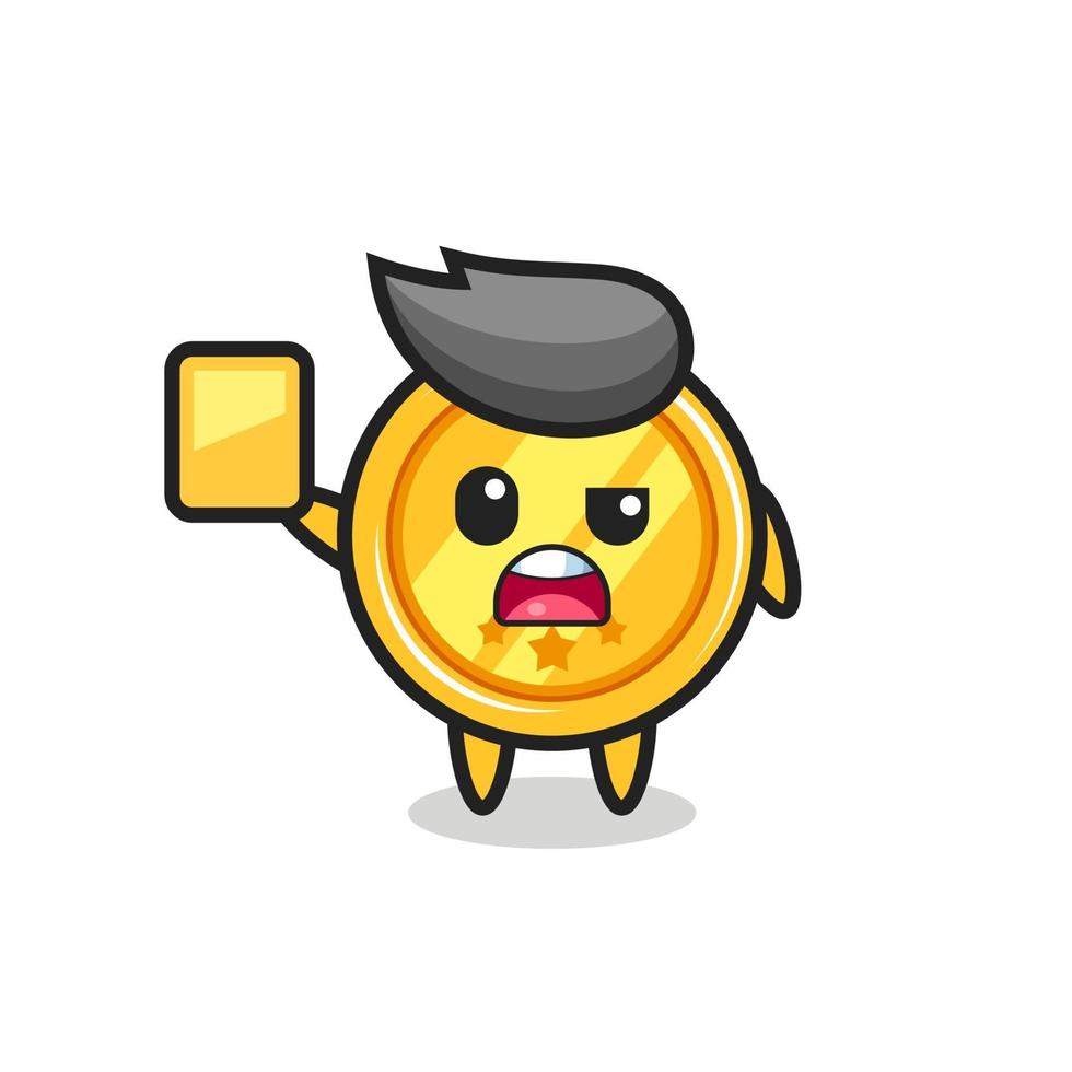 cartoon medal character as a football referee giving a yellow card vector