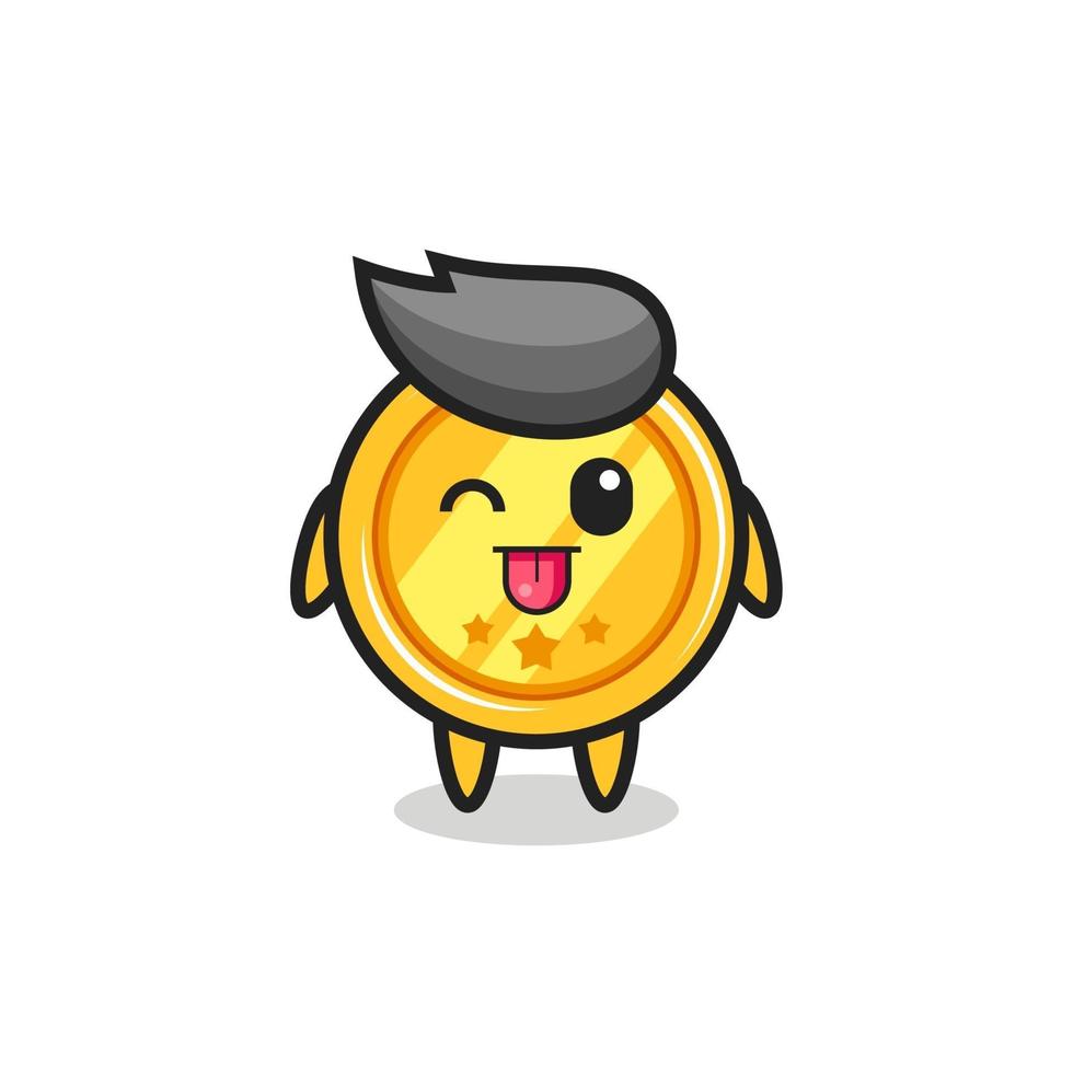 cute medal character in sweet expression while sticking out her tongue vector