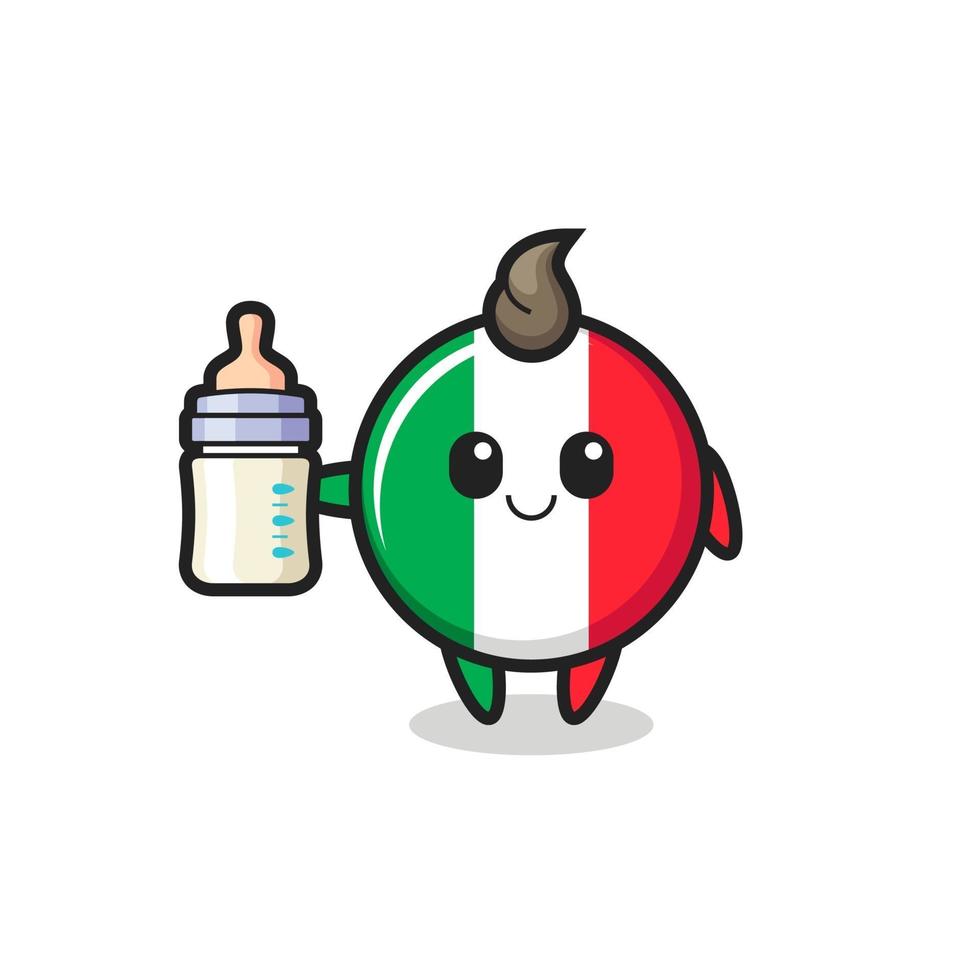 bebé, bandera de italia, caricatura, carácter, con, botella de leche vector