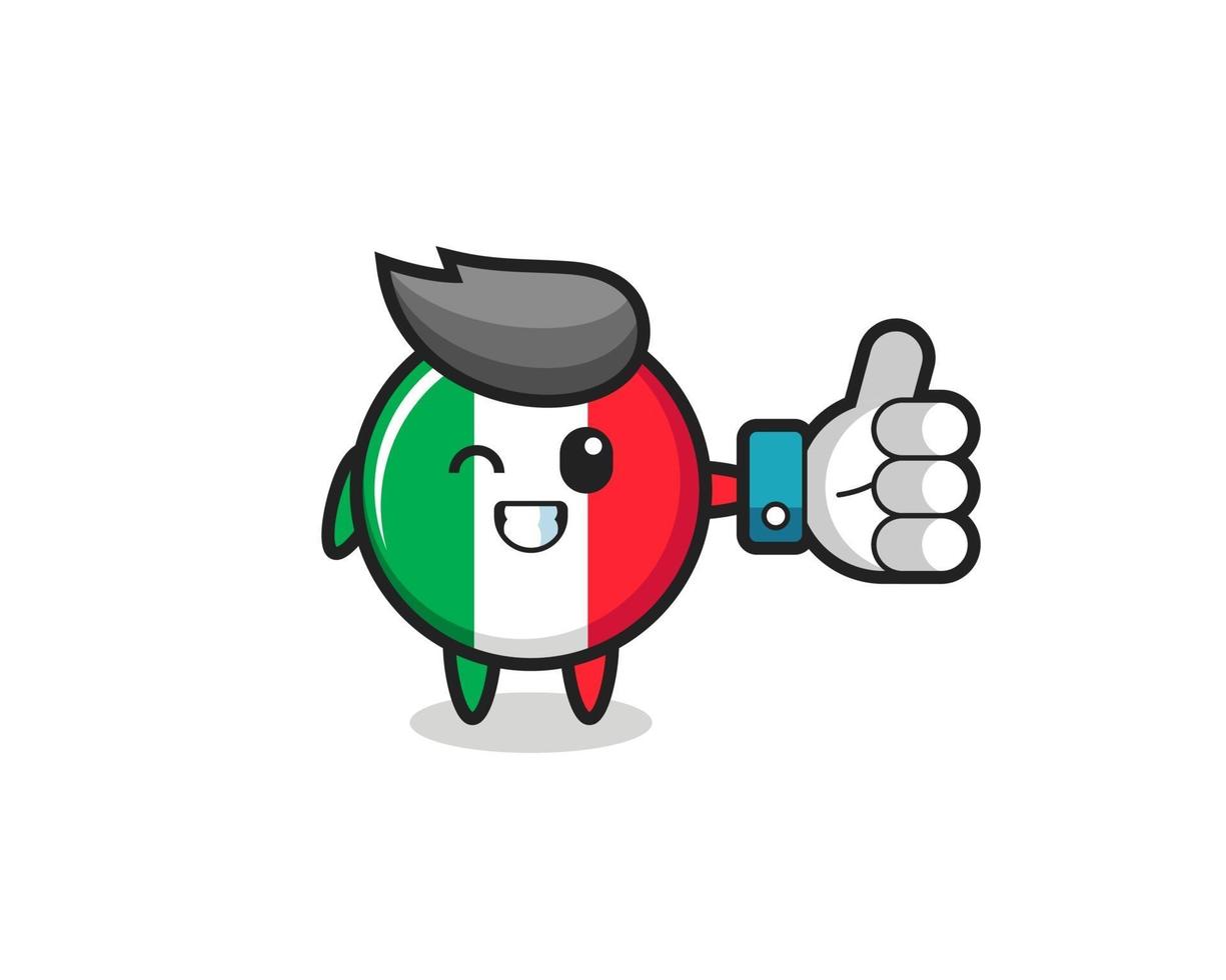 Linda bandera de Italia con el símbolo de los pulgares para arriba en las redes sociales vector