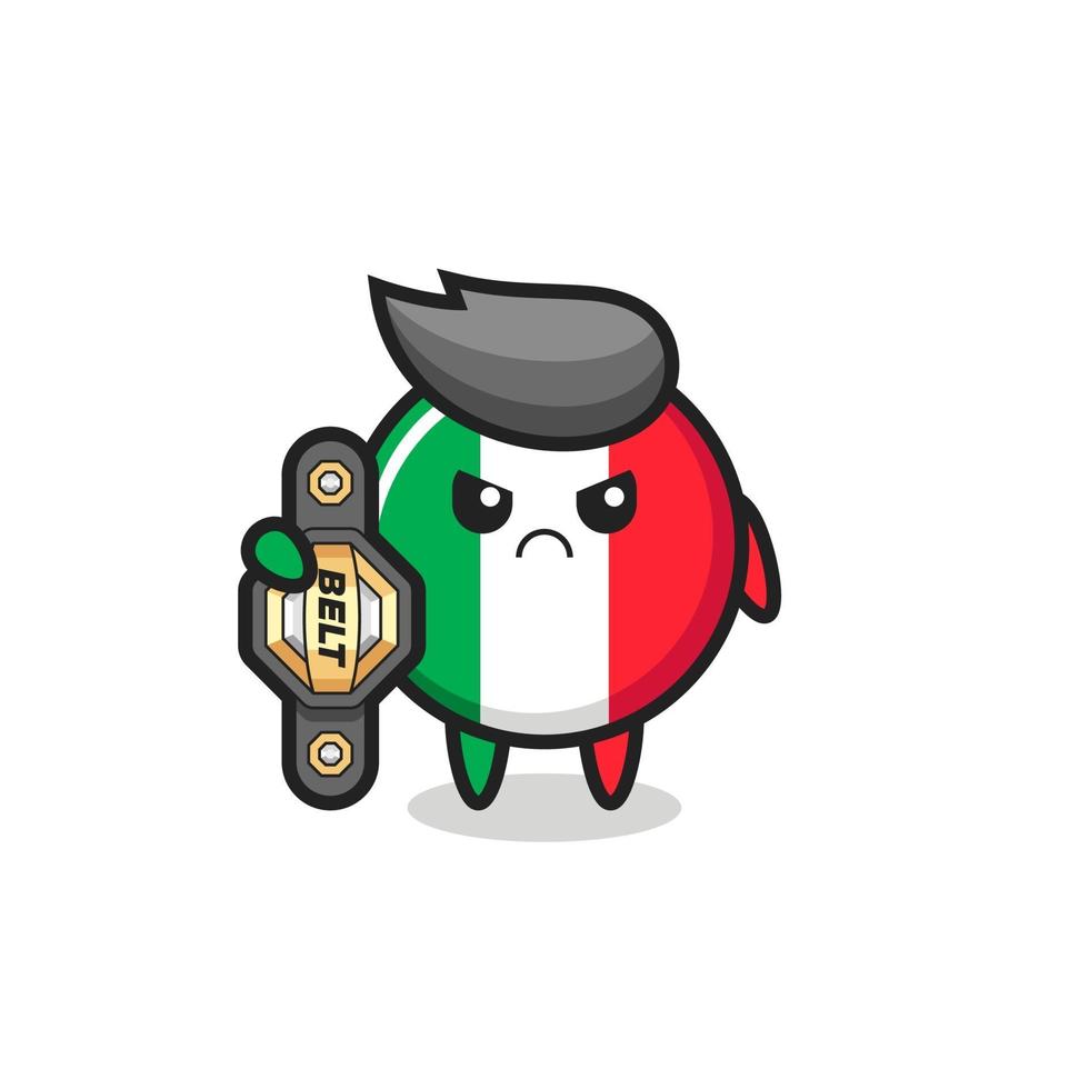italy flag mascot character as a MMA fighter with the champion belt vector