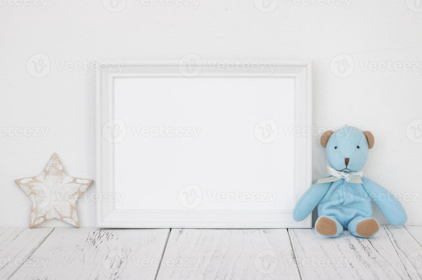 White frame with bear and star photo