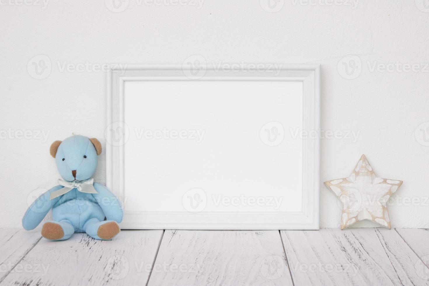 White frame with bear and star photo