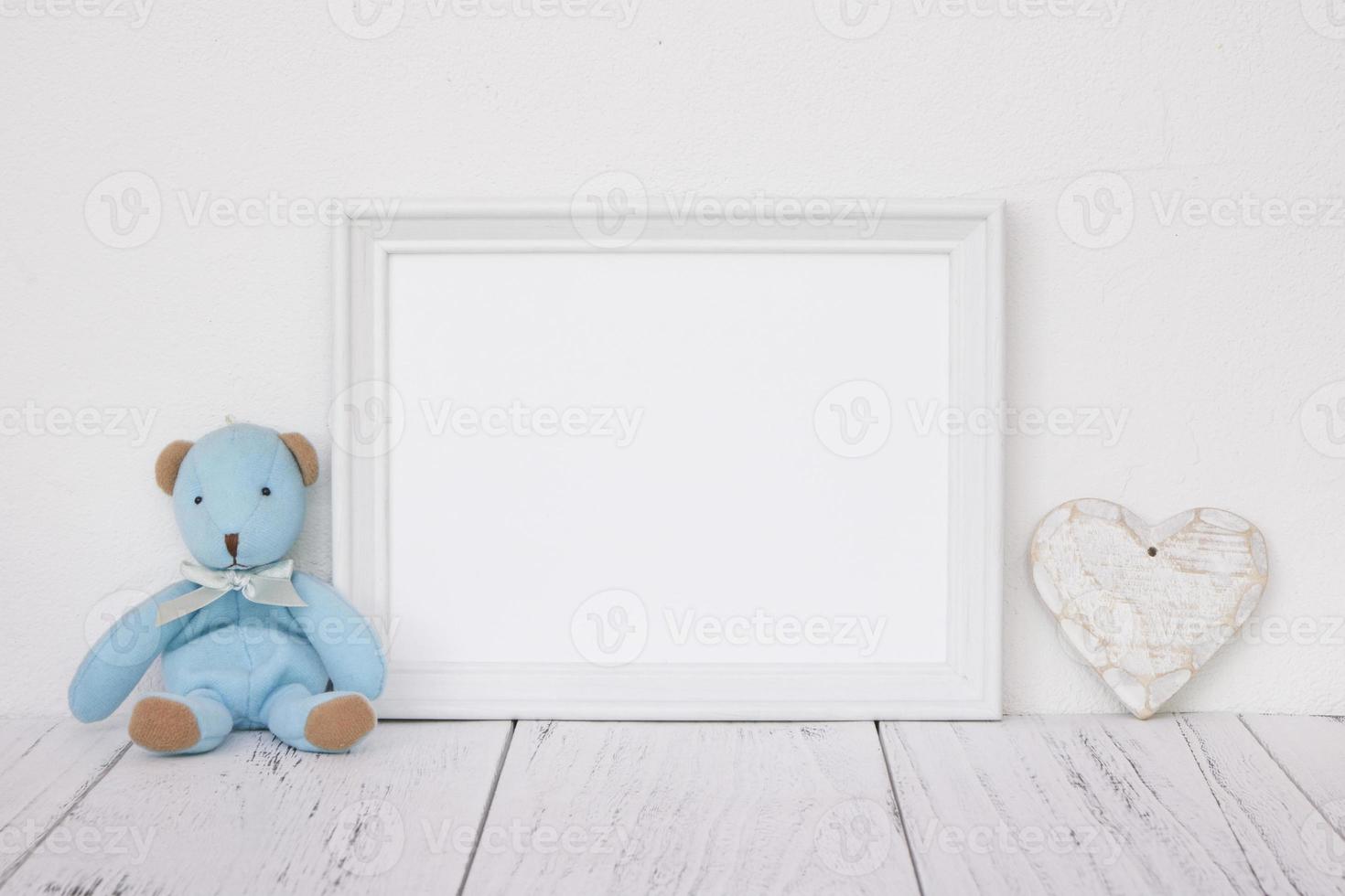 White frame with bear and heart photo