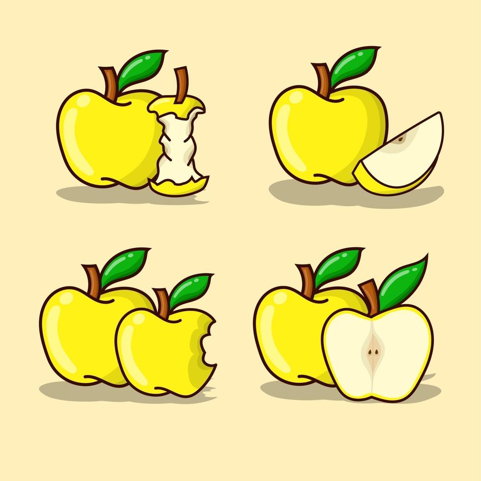 conjunto de manzana amarilla paquete aislado ilustración vectorial. manzanas amarillas vector