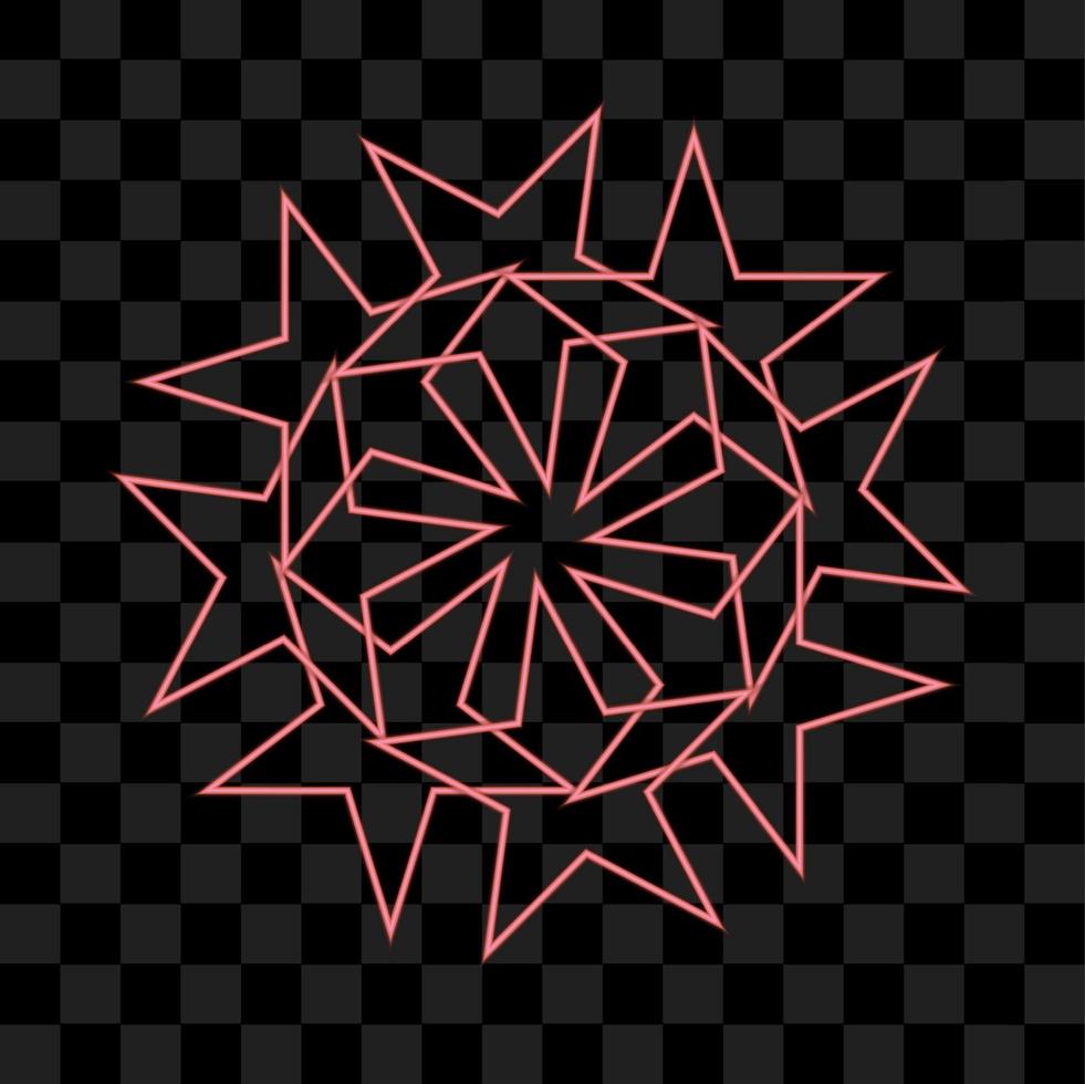 Red abstract circle mandala with shiny neon effect vector