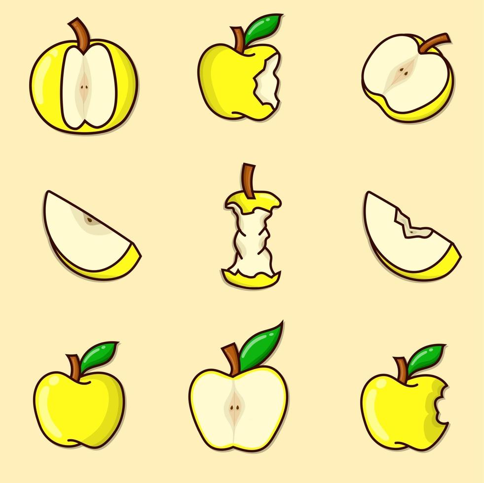 conjunto de manzana amarilla paquete aislado ilustración vectorial. manzanas amarillas vector