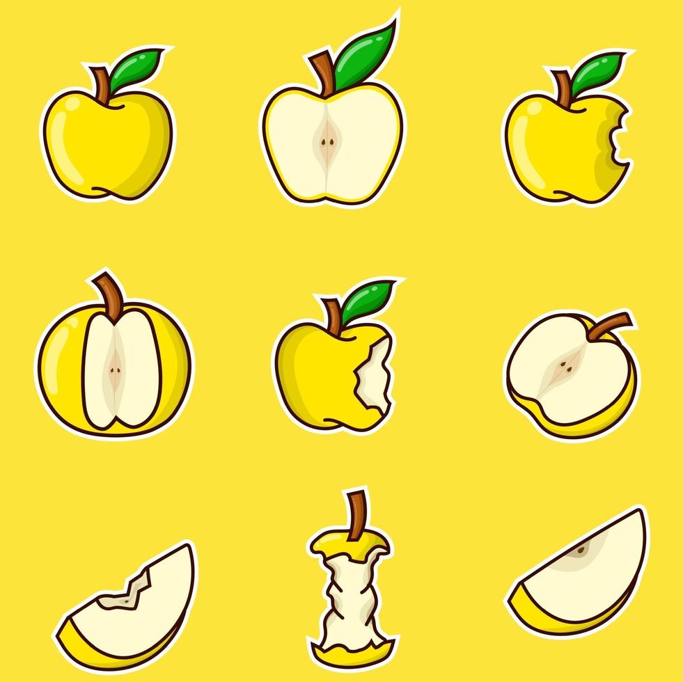 conjunto de manzana amarilla paquete aislado ilustración vectorial. manzanas amarillas vector