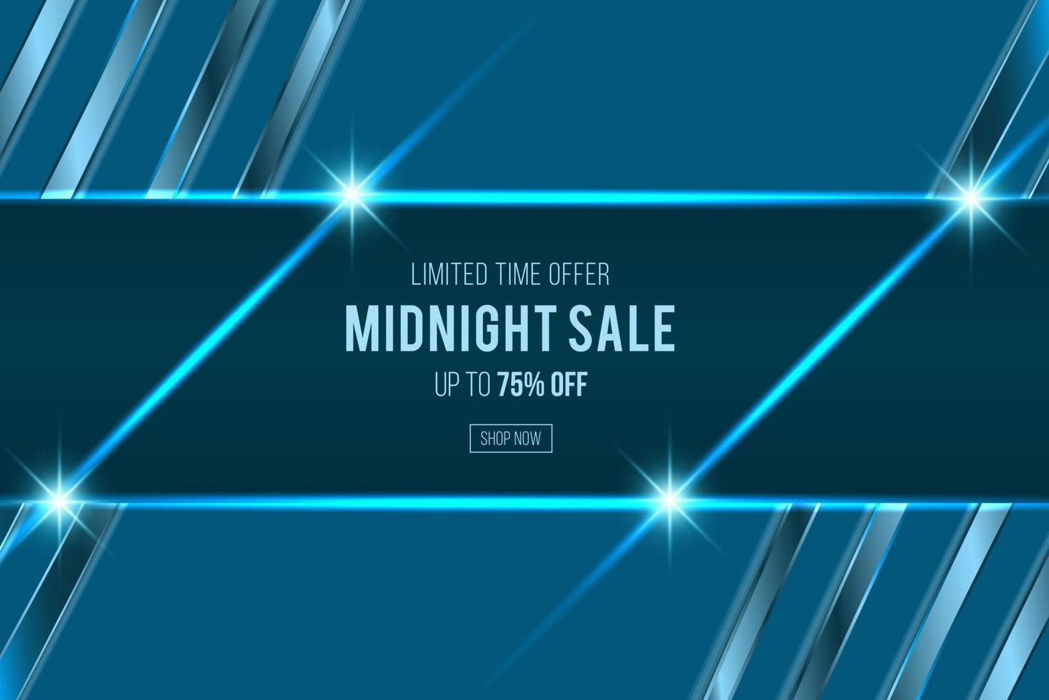 Dark blue midnight sale banner with neon glow effect for business vector