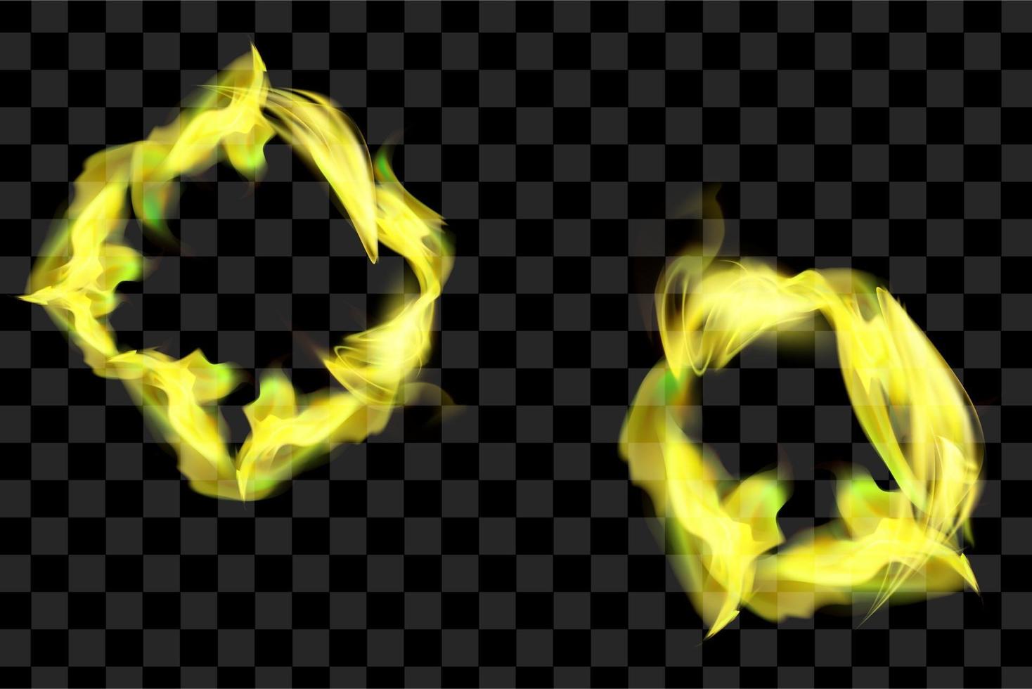 Set of yellow fire isolated vector illustration with burn effect