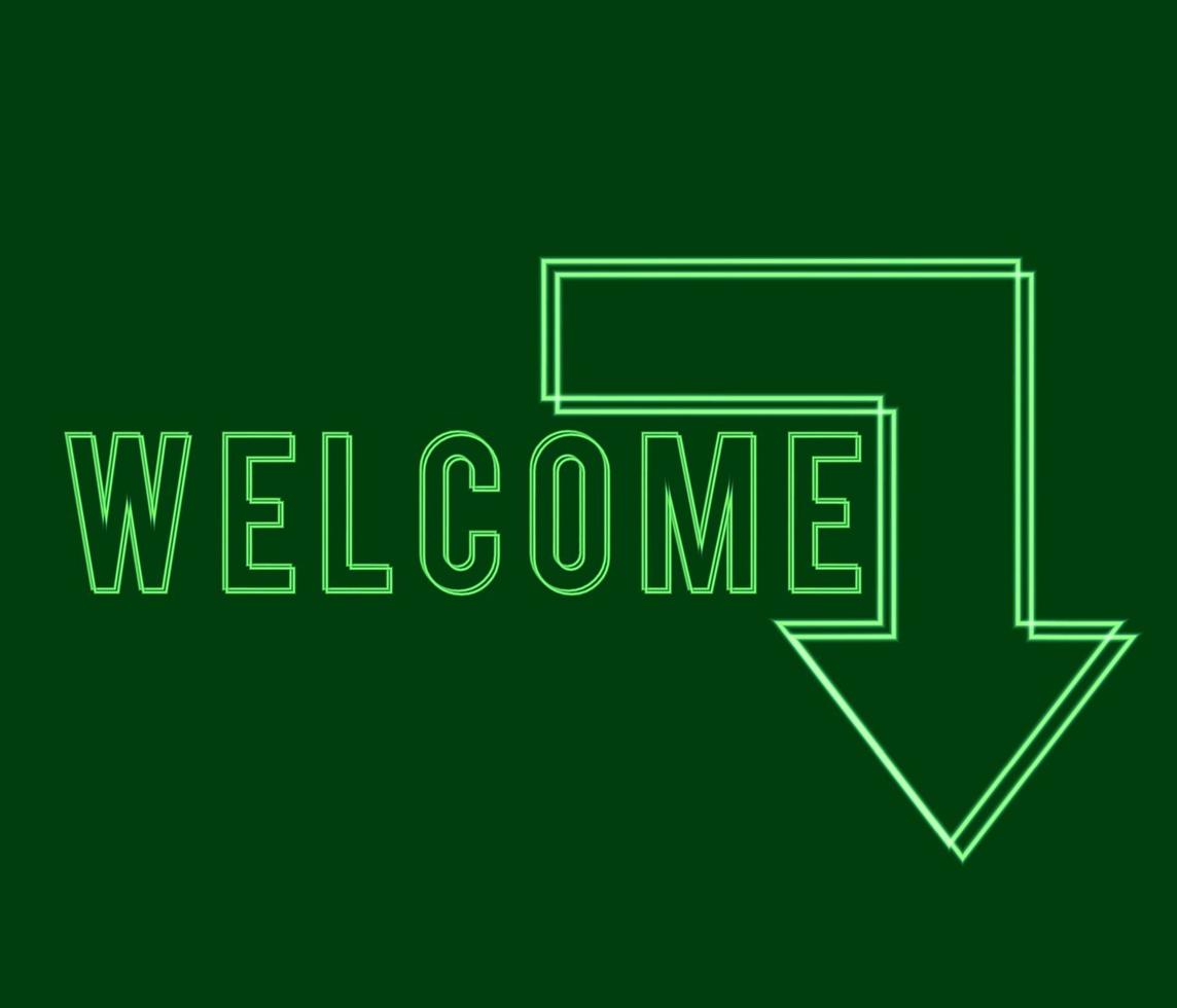 Welcome sign green neon effect isolated vector signboard neon box